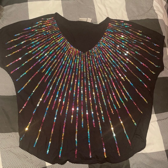 Tops - Rainbow sequins cape shirt